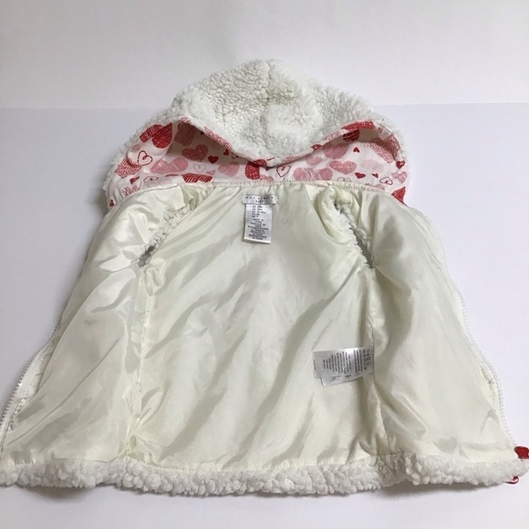 Max Studio Kids Sherpa Vest Hoodie SZ 18 mos Toddler Off White Red Hearts Zip - Picture 16 of 16